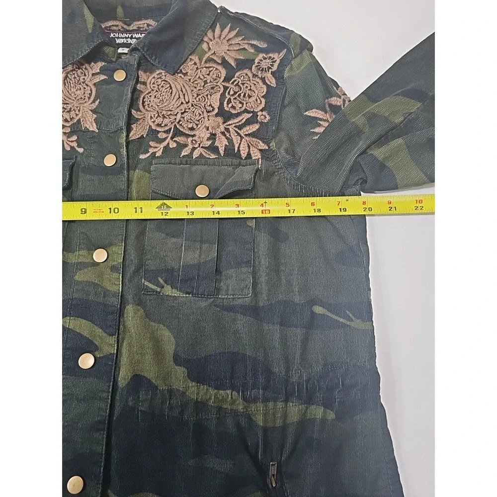 JOHNNY WAS 3J Workshop Miloqui Drawstring Military Coat Floral Embroidered Sz Sm
